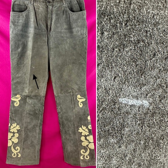 Vintage Suede Leather Pants Embroidered Appliqué Women's 14 Y2K Boho Western - Picture 10 of 17